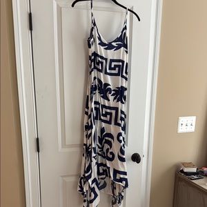 Grecian Key Blue and White Maxi Dress